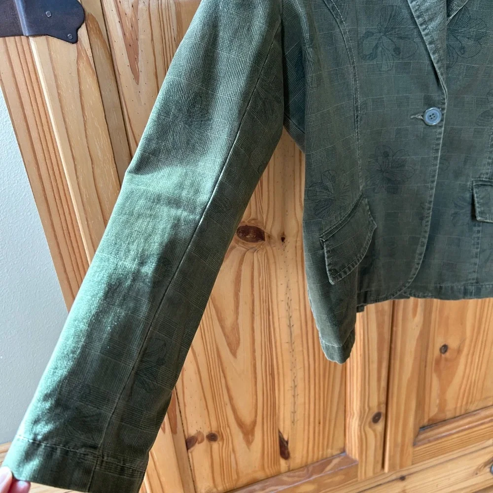 Caribbean Joe Jacket Army Green Floral‎ print 100% Cotton Women's Size 10